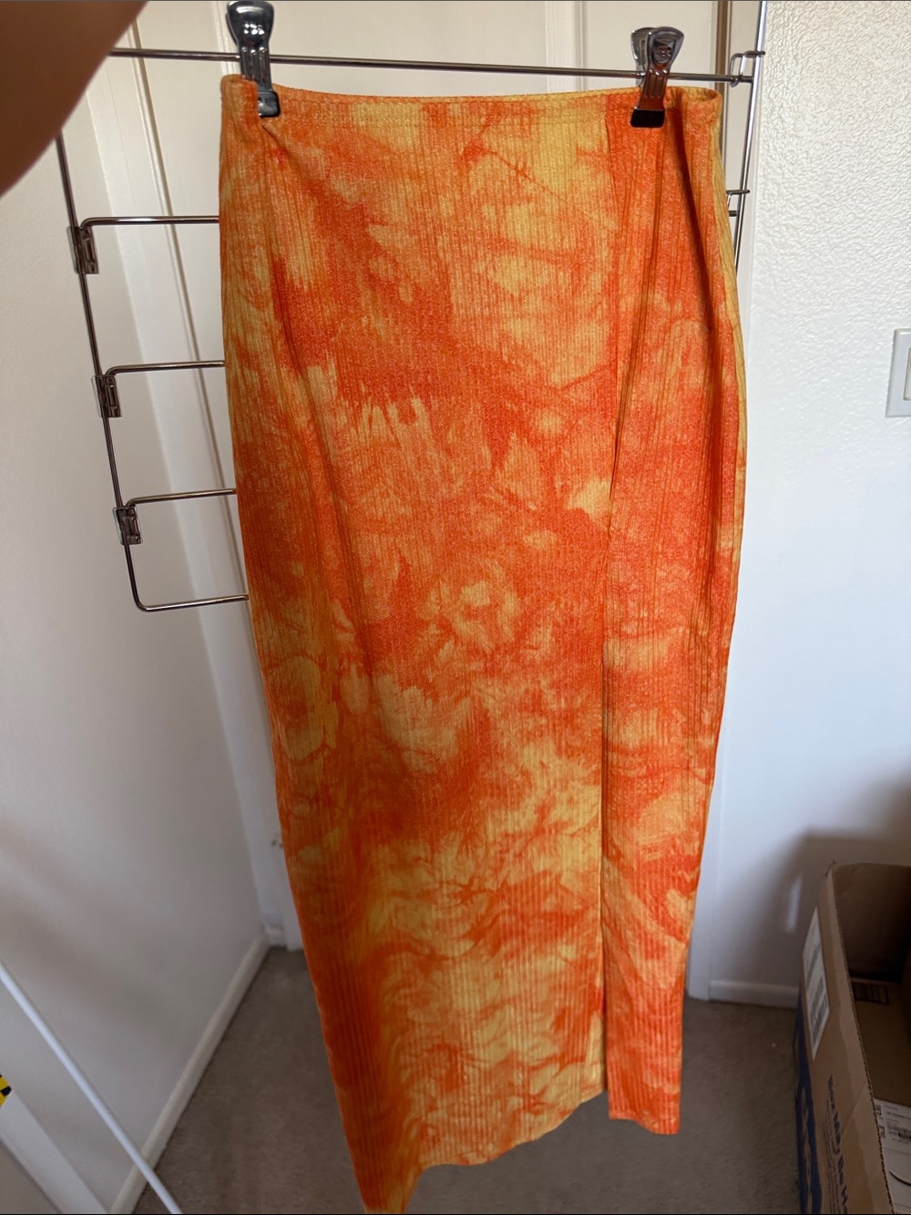 SHEIN Orange and Yellow Tie-Dye Maxi Skirt